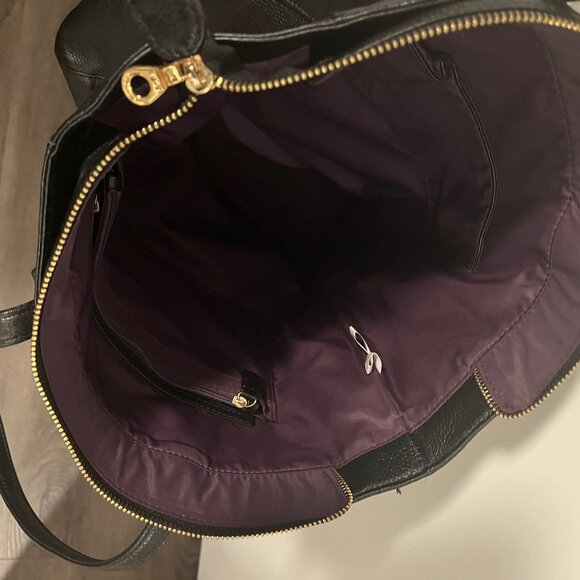 Christopher Kon Genuine Leather Black Large Shoulder Bag Tote Zip Top SPACIOUS! - Picture 4 of 5